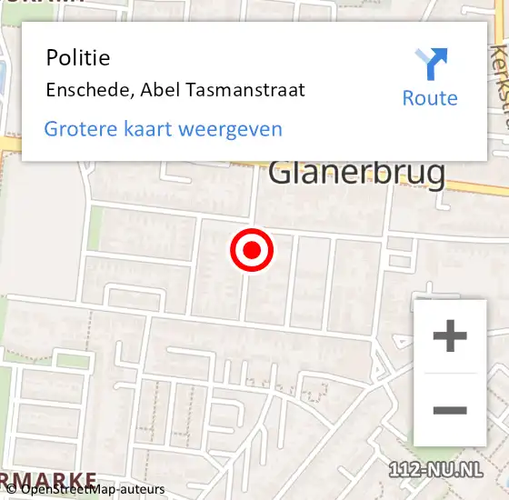 Locatie op kaart van de 112 melding: Politie Enschede, Abel Tasmanstraat op 18 september 2021 14:45