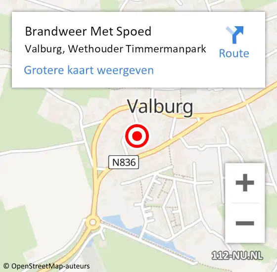 Locatie op kaart van de 112 melding: Brandweer Met Spoed Naar Valburg, Wethouder Timmermanpark op 18 september 2021 14:59
