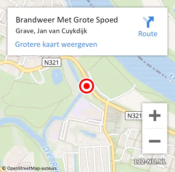 Locatie op kaart van de 112 melding: Brandweer Met Grote Spoed Naar Grave, Jan van Cuykdijk op 18 september 2021 15:13