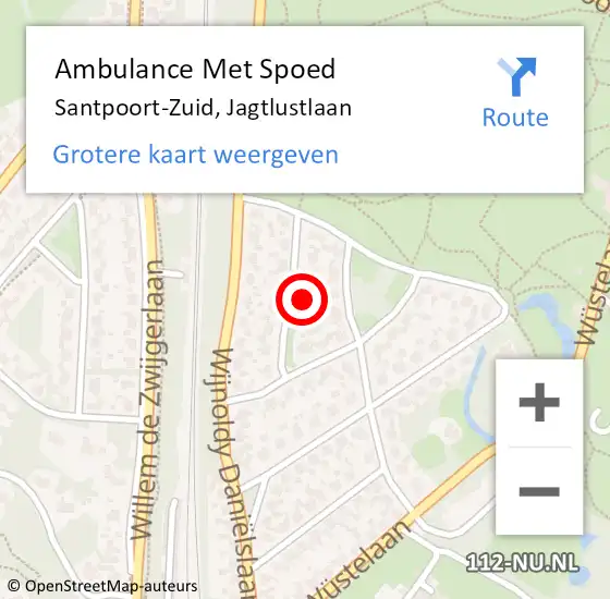 Locatie op kaart van de 112 melding: Ambulance Met Spoed Naar Santpoort-Zuid, Jagtlustlaan op 18 september 2021 15:16