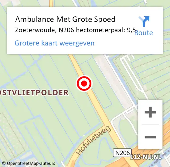 Locatie op kaart van de 112 melding: Ambulance Met Grote Spoed Naar Zoeterwoude, N206 hectometerpaal: 9,5 op 18 september 2021 15:22