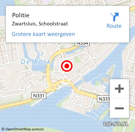 Locatie op kaart van de 112 melding: Politie Zwartsluis, Schoolstraat op 18 september 2021 15:24