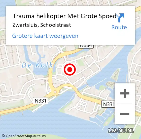 Locatie op kaart van de 112 melding: Trauma helikopter Met Grote Spoed Naar Zwartsluis, Schoolstraat op 18 september 2021 15:26