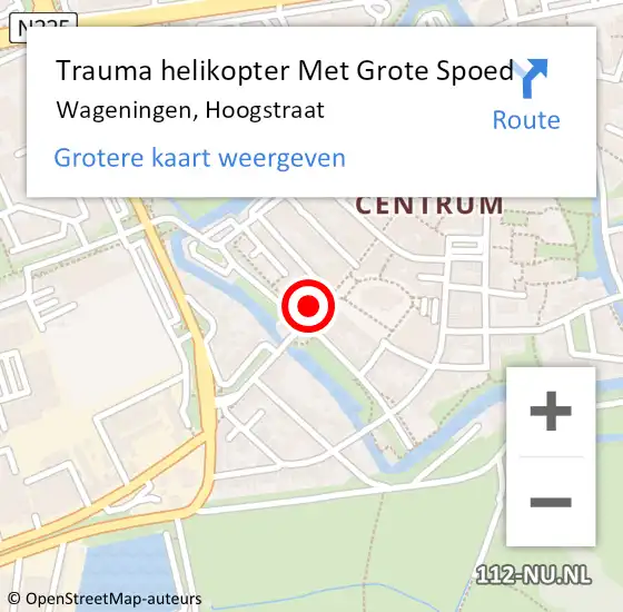 Locatie op kaart van de 112 melding: Trauma helikopter Met Grote Spoed Naar Wageningen, Hoogstraat op 18 september 2021 15:49