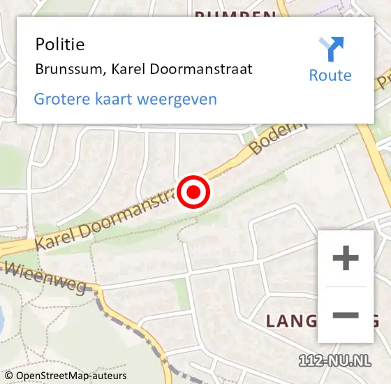 Locatie op kaart van de 112 melding: Politie Brunssum, Karel Doormanstraat op 18 september 2021 16:09