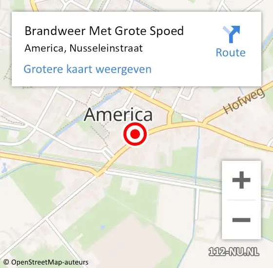 Locatie op kaart van de 112 melding: Brandweer Met Grote Spoed Naar America, Nusseleinstraat op 18 september 2021 16:31