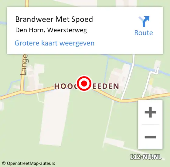 Locatie op kaart van de 112 melding: Brandweer Met Spoed Naar Den Horn, Weersterweg op 18 september 2021 16:38