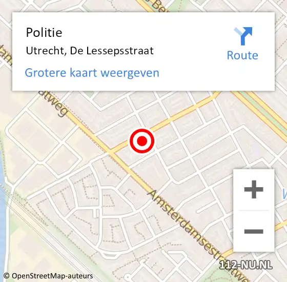 Locatie op kaart van de 112 melding: Politie Utrecht, De Lessepsstraat op 18 september 2021 16:40