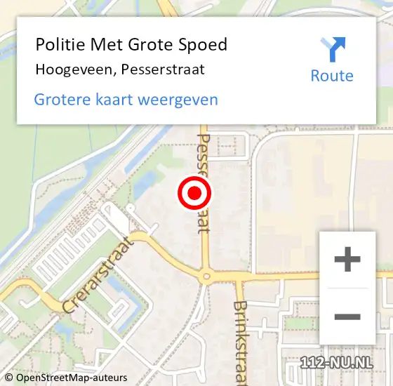 Locatie op kaart van de 112 melding: Politie Met Grote Spoed Naar Hoogeveen, Pesserstraat op 18 september 2021 16:47