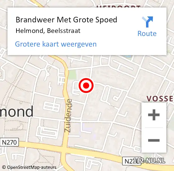 Locatie op kaart van de 112 melding: Brandweer Met Grote Spoed Naar Helmond, Beelsstraat op 18 september 2021 16:49