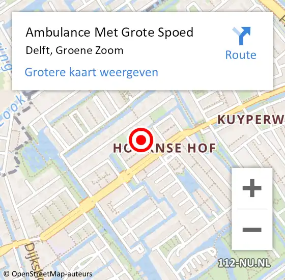 Locatie op kaart van de 112 melding: Ambulance Met Grote Spoed Naar Delft, Groene Zoom op 18 september 2021 17:03