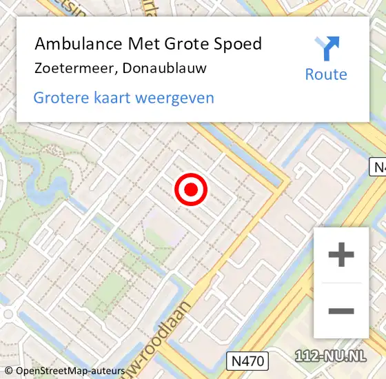 Locatie op kaart van de 112 melding: Ambulance Met Grote Spoed Naar Zoetermeer, Donaublauw op 18 september 2021 17:03