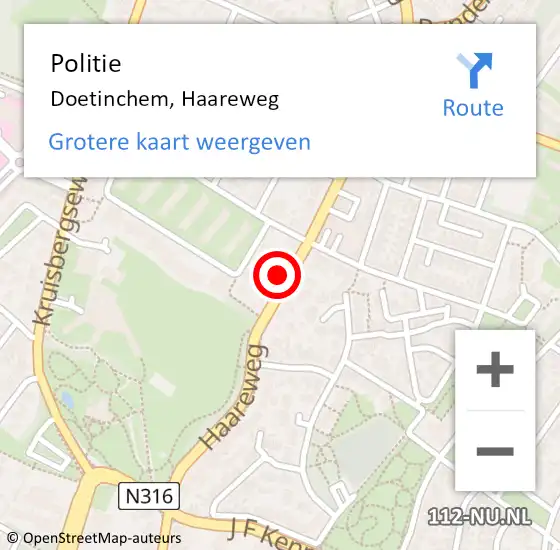 Locatie op kaart van de 112 melding: Politie Doetinchem, Haareweg op 18 september 2021 17:04