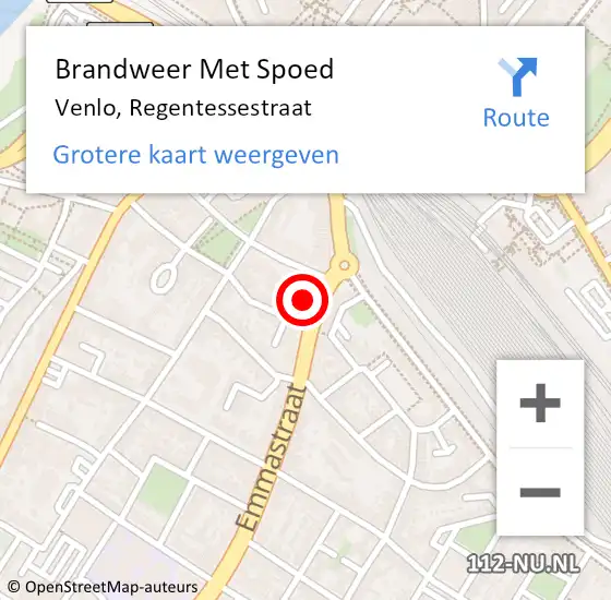 Locatie op kaart van de 112 melding: Brandweer Met Spoed Naar Venlo, Regentessestraat op 18 september 2021 17:11