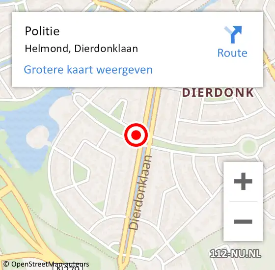 Locatie op kaart van de 112 melding: Politie Helmond, Dierdonklaan op 18 september 2021 17:25