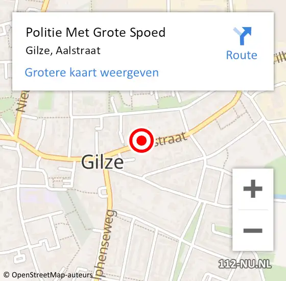 Locatie op kaart van de 112 melding: Politie Met Grote Spoed Naar Gilze, Aalstraat op 18 september 2021 17:39