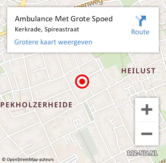 Locatie op kaart van de 112 melding: Ambulance Met Grote Spoed Naar Kerkrade, Spireastraat op 18 september 2021 18:12