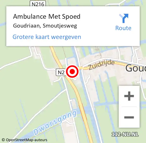 Locatie op kaart van de 112 melding: Ambulance Met Spoed Naar Goudriaan, Smoutjesweg op 18 september 2021 18:15