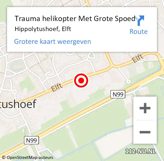 Locatie op kaart van de 112 melding: Trauma helikopter Met Grote Spoed Naar Hippolytushoef, Elft op 18 september 2021 18:31