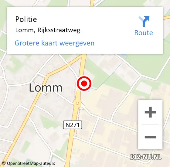 Locatie op kaart van de 112 melding: Politie Lomm, Rijksstraatweg op 18 september 2021 18:33