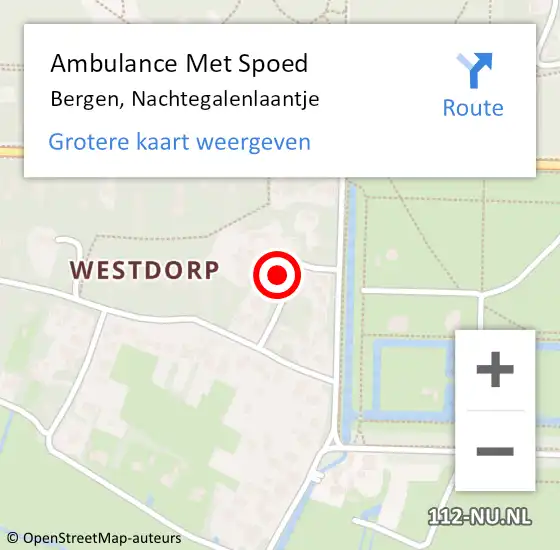 Locatie op kaart van de 112 melding: Ambulance Met Spoed Naar Bergen, Nachtegalenlaantje op 18 september 2021 18:43