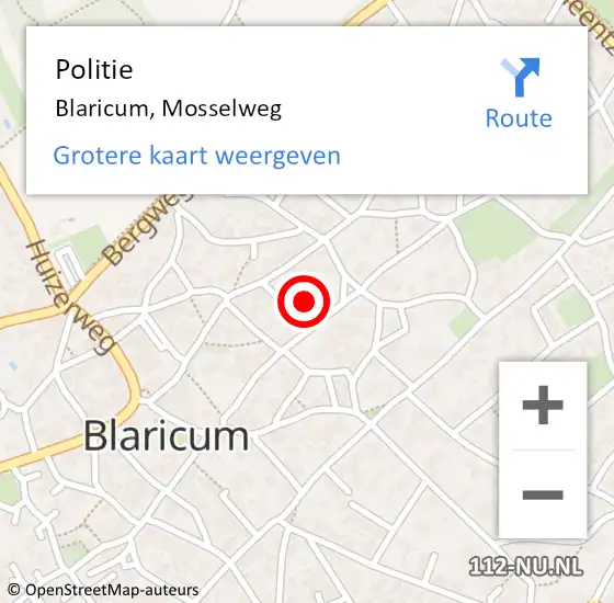 Locatie op kaart van de 112 melding: Politie Blaricum, Mosselweg op 18 september 2021 18:44