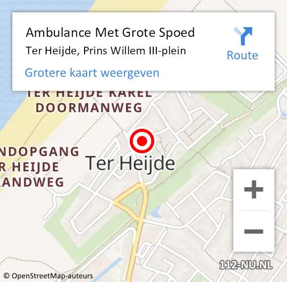 Locatie op kaart van de 112 melding: Ambulance Met Grote Spoed Naar Ter Heijde, Prins Willem III-plein op 18 september 2021 19:02