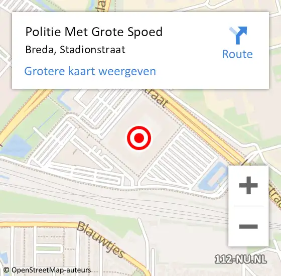Locatie op kaart van de 112 melding: Politie Met Grote Spoed Naar Breda, Stadionstraat op 18 september 2021 19:11