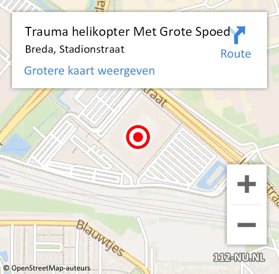 Locatie op kaart van de 112 melding: Trauma helikopter Met Grote Spoed Naar Breda, Stadionstraat op 18 september 2021 19:15
