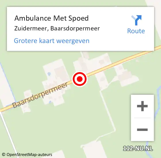 Locatie op kaart van de 112 melding: Ambulance Met Spoed Naar Zuidermeer, Baarsdorpermeer op 18 september 2021 19:41