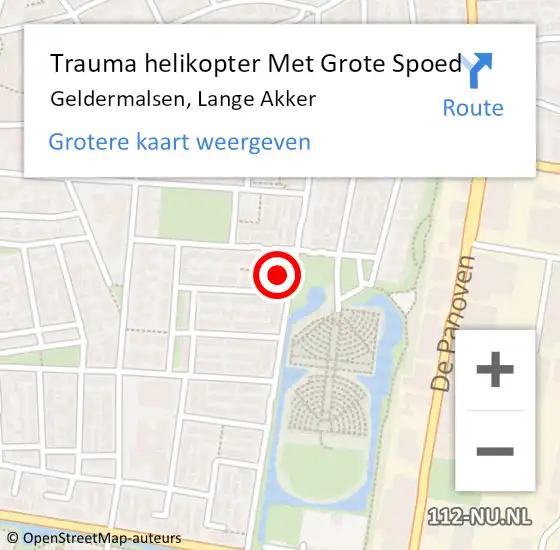 Locatie op kaart van de 112 melding: Trauma helikopter Met Grote Spoed Naar Geldermalsen, Lange Akker op 18 september 2021 20:03