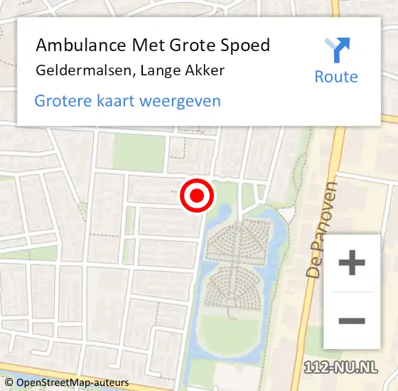 Locatie op kaart van de 112 melding: Ambulance Met Grote Spoed Naar Geldermalsen, Lange Akker op 18 september 2021 20:04
