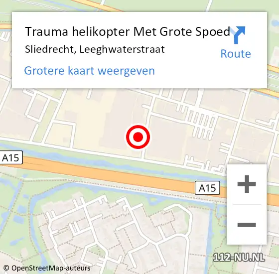Locatie op kaart van de 112 melding: Trauma helikopter Met Grote Spoed Naar Sliedrecht, Leeghwaterstraat op 18 september 2021 20:44