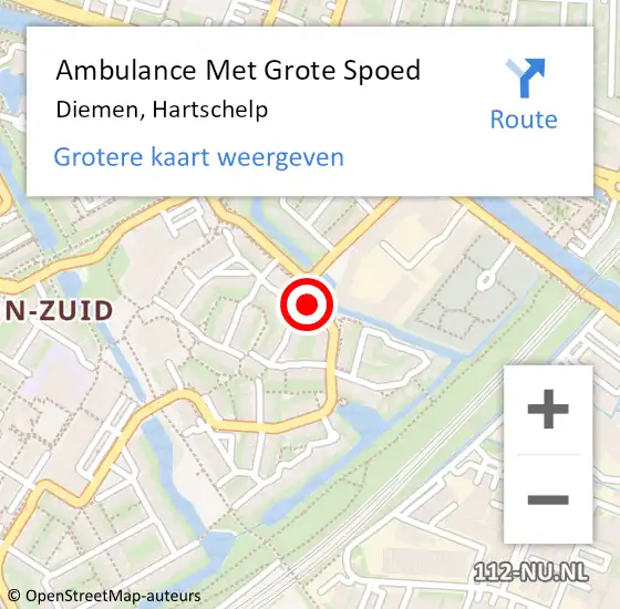 Locatie op kaart van de 112 melding: Ambulance Met Grote Spoed Naar Diemen, Hartschelp op 18 september 2021 21:06