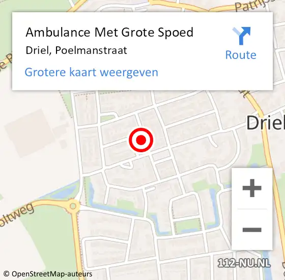 Locatie op kaart van de 112 melding: Ambulance Met Grote Spoed Naar Driel, Poelmanstraat op 18 september 2021 21:20