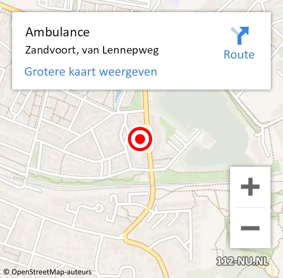 Locatie op kaart van de 112 melding: Ambulance Zandvoort, van Lennepweg op 18 september 2021 21:33