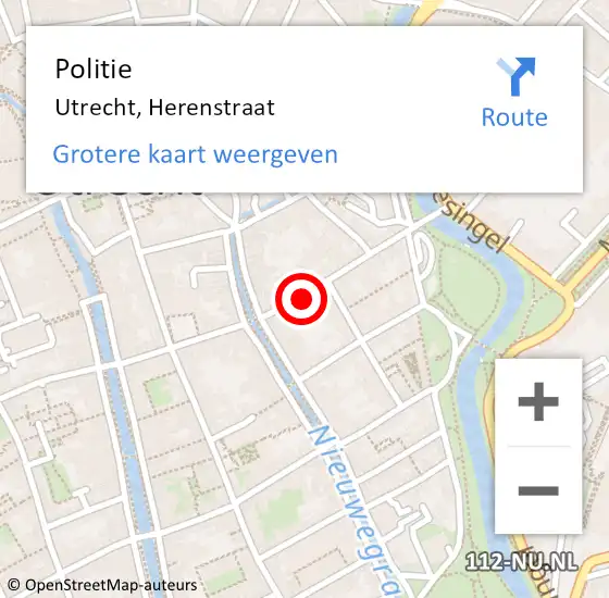 Locatie op kaart van de 112 melding: Politie Utrecht, Herenstraat op 18 september 2021 21:35