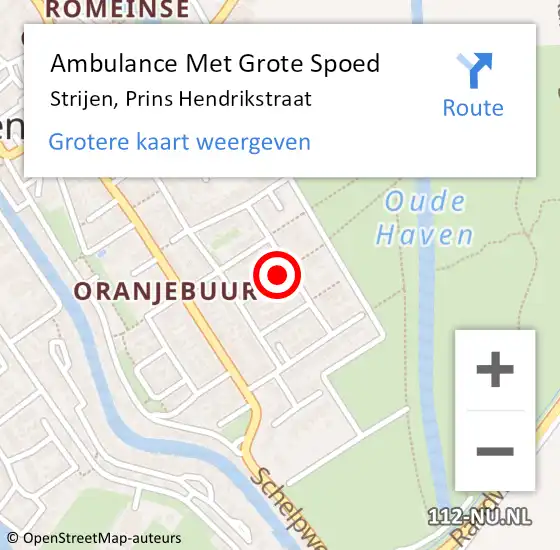 Locatie op kaart van de 112 melding: Ambulance Met Grote Spoed Naar Strijen, Prins Hendrikstraat op 18 september 2021 21:38