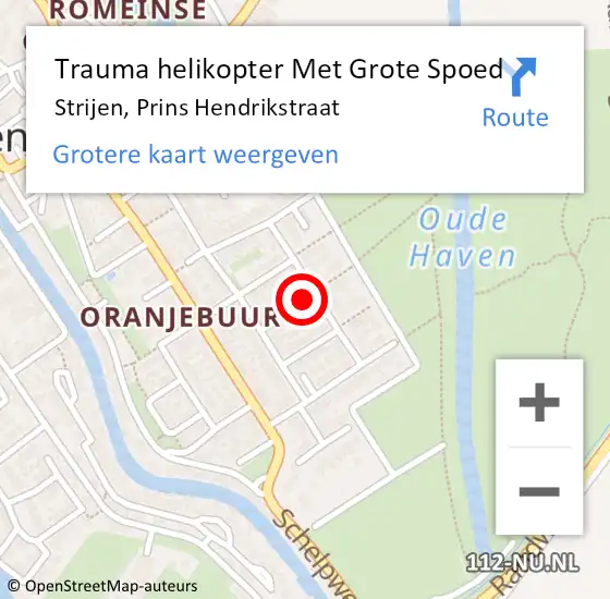 Locatie op kaart van de 112 melding: Trauma helikopter Met Grote Spoed Naar Strijen, Prins Hendrikstraat op 18 september 2021 21:44