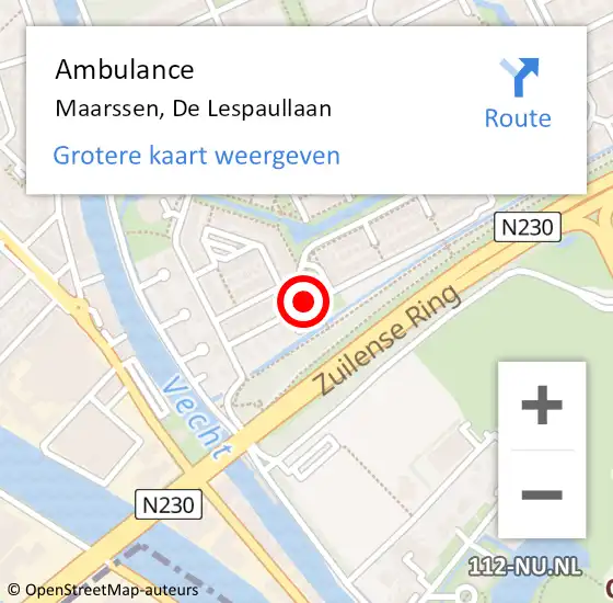 Locatie op kaart van de 112 melding: Ambulance Maarssen, De Lespaullaan op 23 juni 2014 12:56