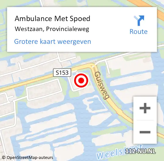 Locatie op kaart van de 112 melding: Ambulance Met Spoed Naar Westzaan, Provincialeweg op 18 september 2021 22:09