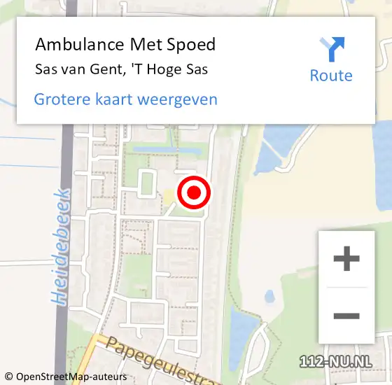 Locatie op kaart van de 112 melding: Ambulance Met Spoed Naar Sas van Gent, 'T Hoge Sas op 23 juni 2014 13:00