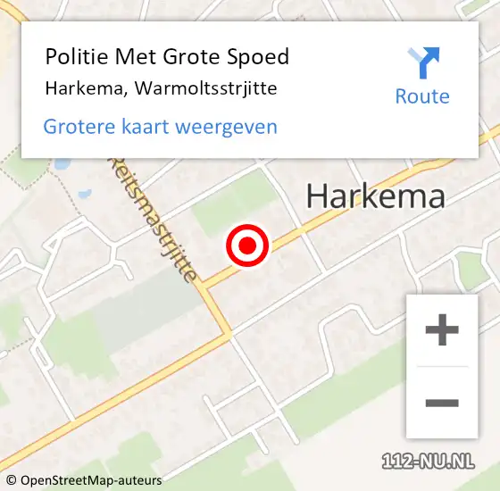 Locatie op kaart van de 112 melding: Politie Met Grote Spoed Naar Harkema, Warmoltsstrjitte op 18 september 2021 22:12