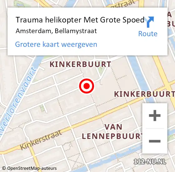 Locatie op kaart van de 112 melding: Trauma helikopter Met Grote Spoed Naar Amsterdam, Bellamystraat op 18 september 2021 22:15