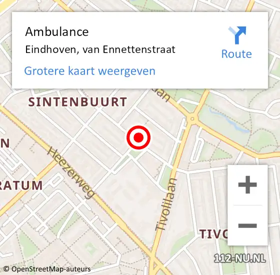 Locatie op kaart van de 112 melding: Ambulance Eindhoven, van Ennettenstraat op 18 september 2021 22:16