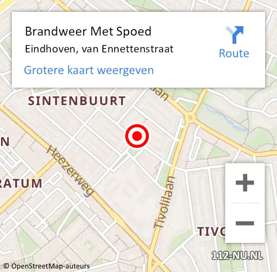 Locatie op kaart van de 112 melding: Brandweer Met Spoed Naar Eindhoven, van Ennettenstraat op 18 september 2021 22:19