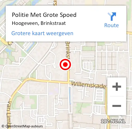 Locatie op kaart van de 112 melding: Politie Met Grote Spoed Naar Hoogeveen, Brinkstraat op 18 september 2021 23:12