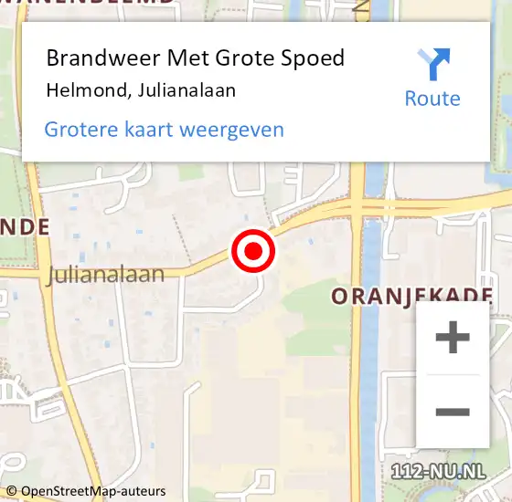 Locatie op kaart van de 112 melding: Brandweer Met Grote Spoed Naar Helmond, Julianalaan op 18 september 2021 23:27