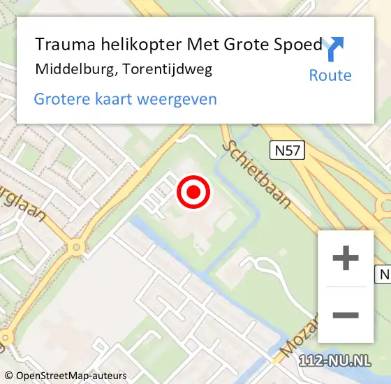 Locatie op kaart van de 112 melding: Trauma helikopter Met Grote Spoed Naar Middelburg, Torentijdweg op 18 september 2021 23:43