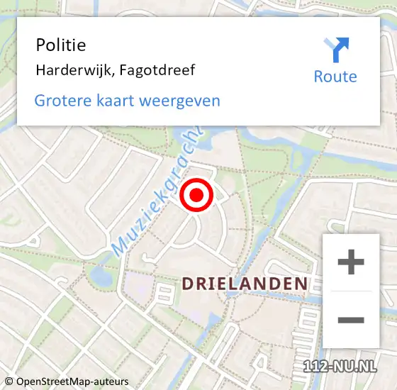 Locatie op kaart van de 112 melding: Politie Harderwijk, Fagotdreef op 18 september 2021 23:52